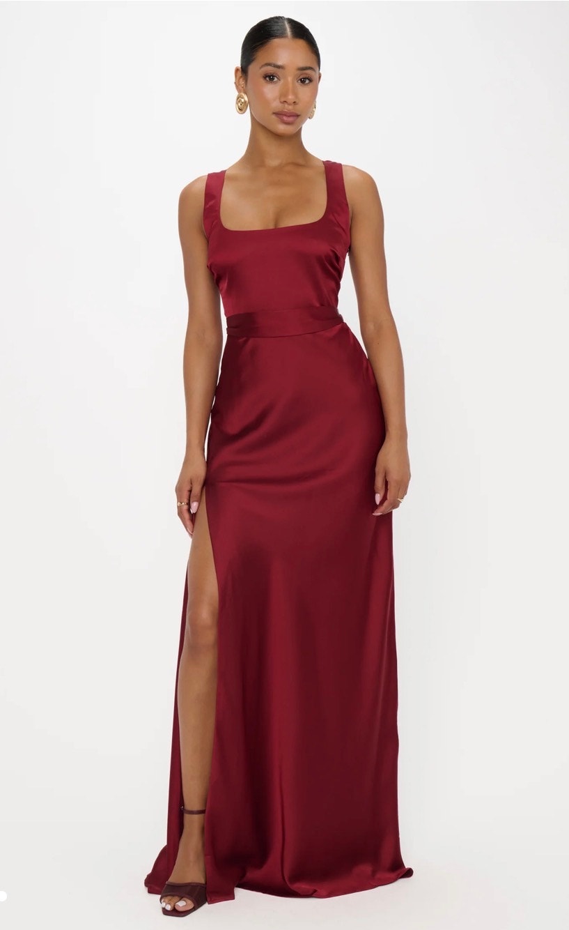 Show Me Your Mumu Lana Maxi Dress Cranberry Luxe Satin Size Xl